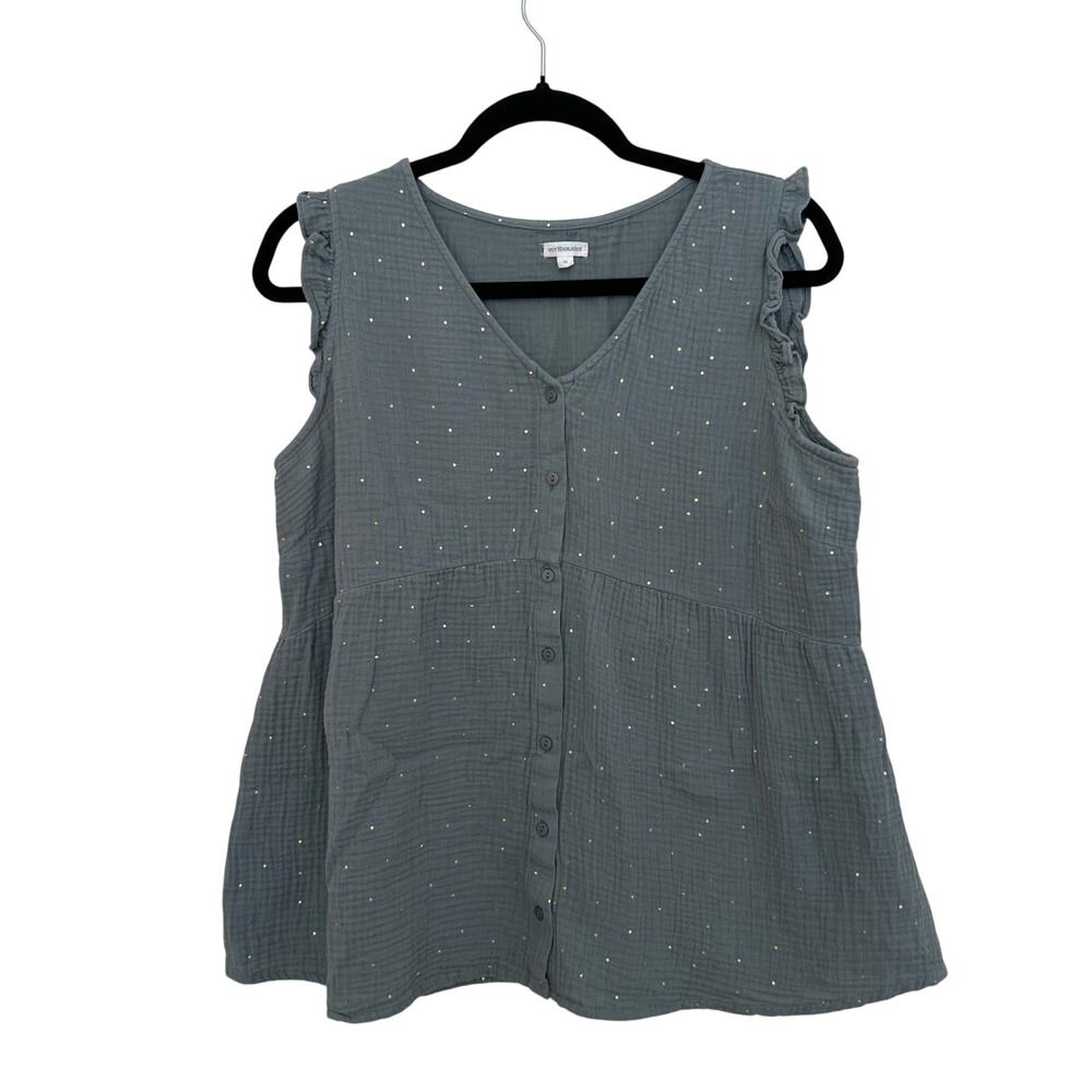 Vertbaudet Blue Gold Dot Ruffle Sleeveless Cotton Button Blouse Top 44 - Picture 2 of 12
